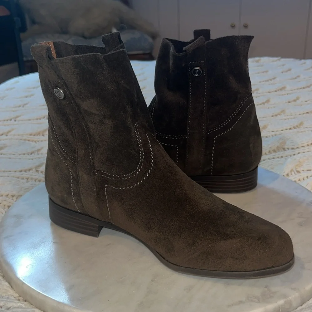 🤎NWT Frye & Co. Sarah Elephant suede brown tan leather ankle bootie slip on 7M🤎 - Picture 3 of 16